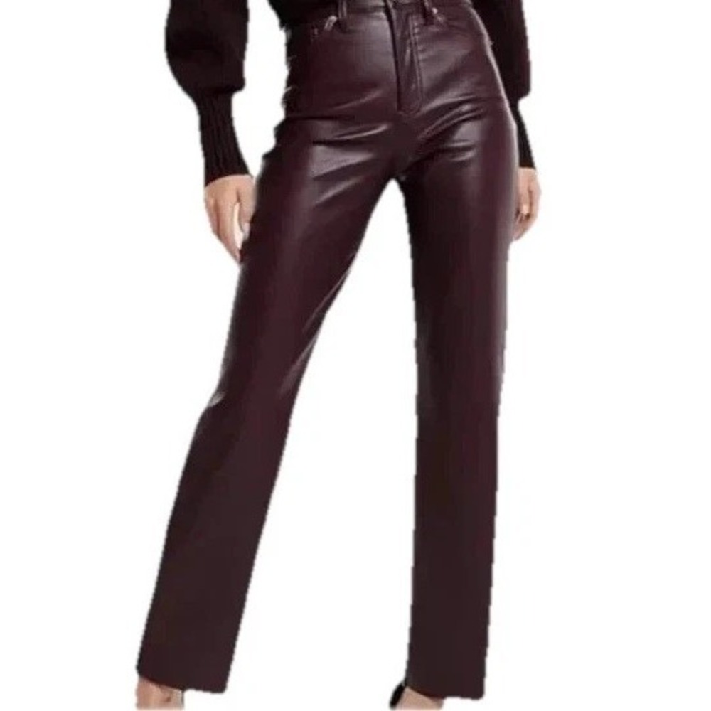 Express Faux Leather Pants Womens XS Purple High Waisted Modern Straight Leg